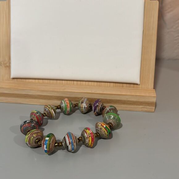 Teng Yue paper bead necklace and stretch bracelet set vintage - Picture 2 of 5